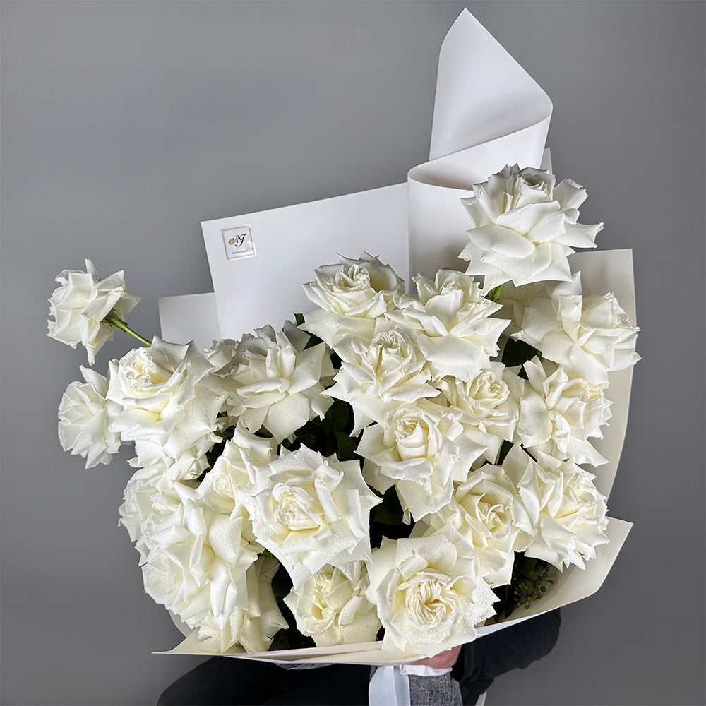 24 Reflexed White Rose Bouquet