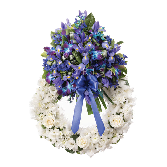 Wreath with White Base & Blue/Purple Spray