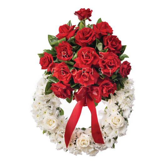 Premium Wreath - White Base & Red Rose Spray